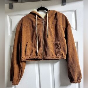 Womens Brown Corduroy Cropped Jacket - Shein - Size L